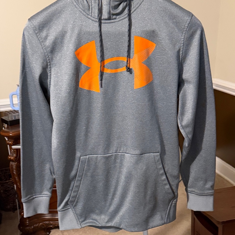Under Armour Men's Gray Hoodie with Orange Logo